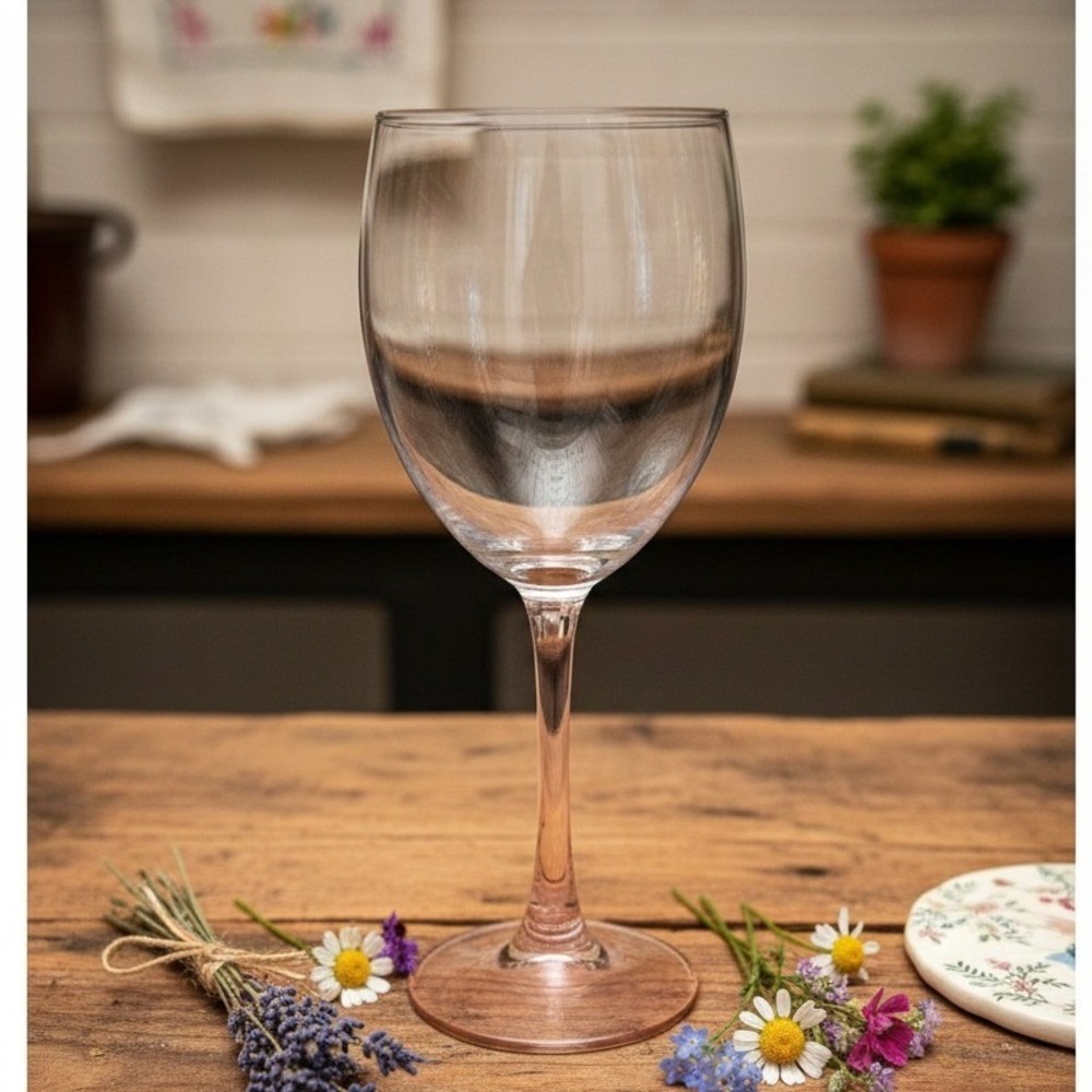 Luminarc‎ Rose Pink Wine Glass, Cristal d'Arques Blueh Stem, Vintage Stemware
